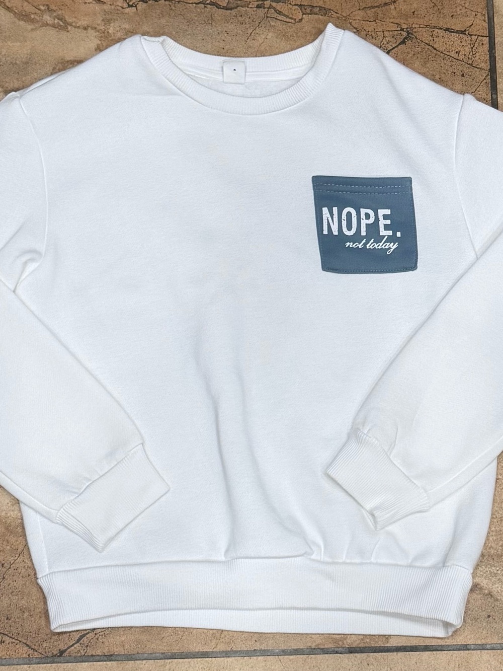 SHEIN White Crewneck Sweater with Gray 'NOPE. not today' Pocket